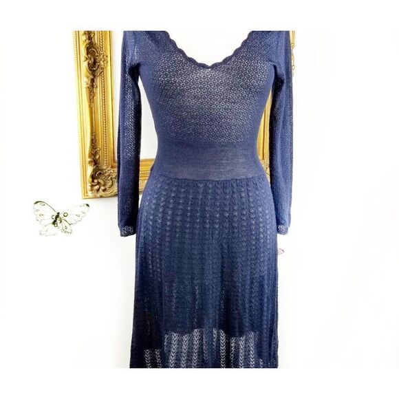 Anthropologie SPARROW navy blue crochet knit dress - Picture 1 of 5
